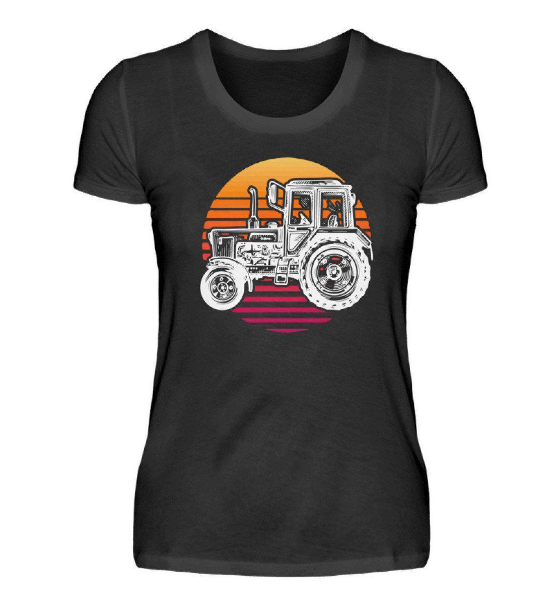 Retro Traktor Sonne · Damen T-Shirt-Damen Basic T-Shirt-Black-S-Agrarstarz