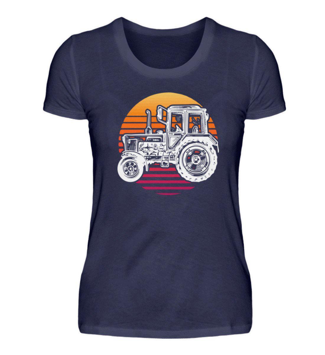 Retro Traktor Sonne · Damen T-Shirt-Damen Basic T-Shirt-Navy-S-Agrarstarz