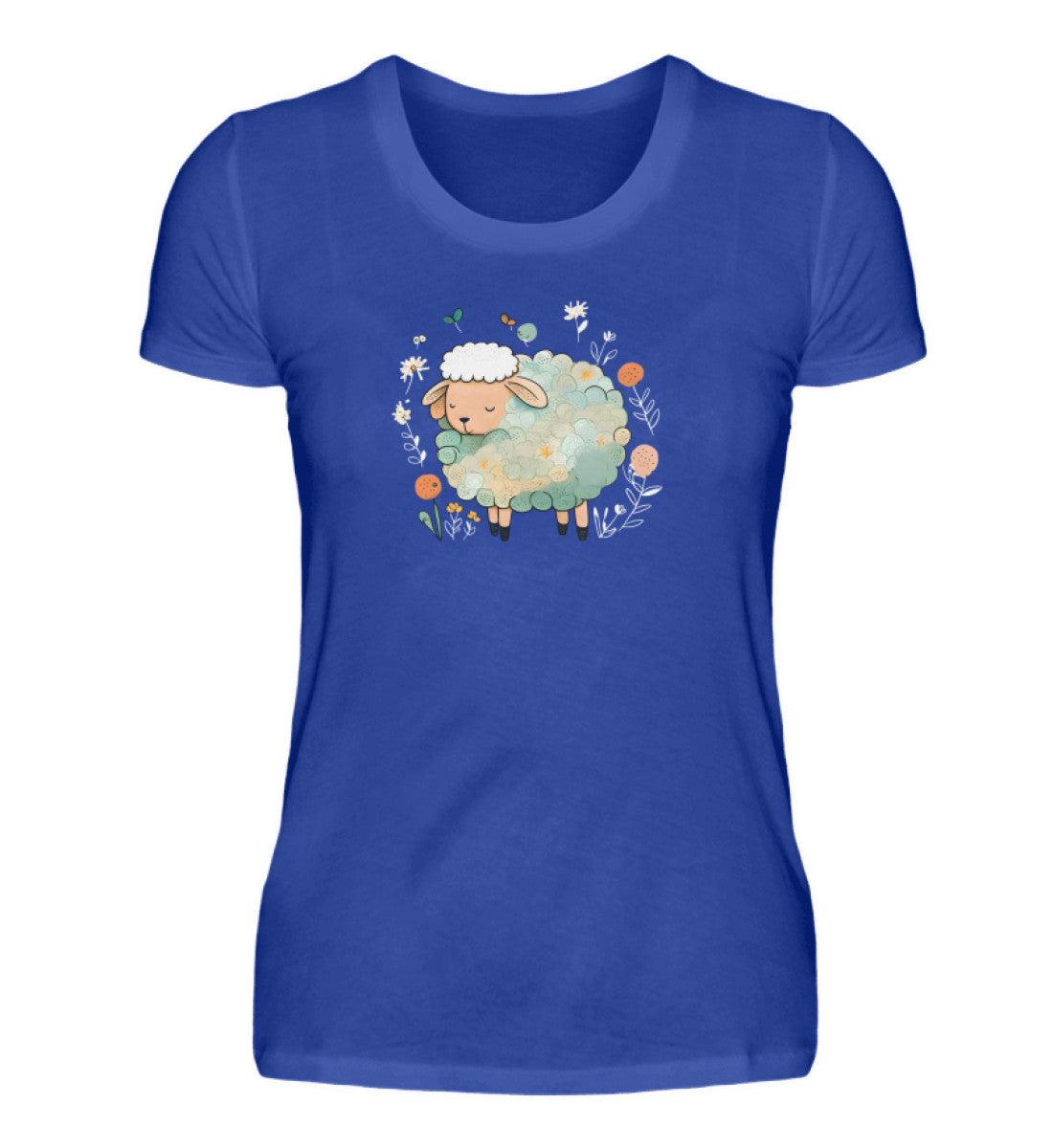 Schaf Blumen · Damen T-Shirt-Damen Basic T-Shirt-Neon Blue-S-Agrarstarz