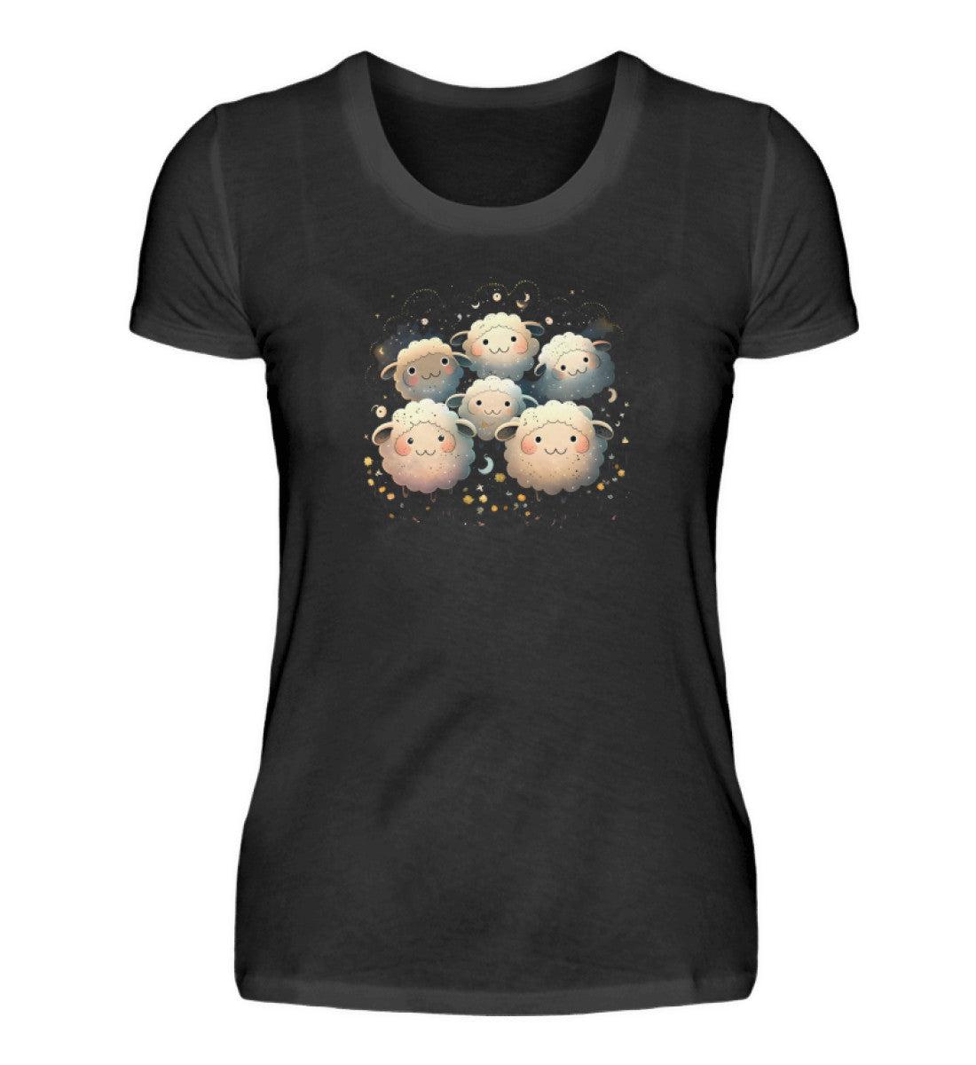 Schaf Herde Blumen · Damen T-Shirt-Damen Basic T-Shirt-Black-S-Agrarstarz