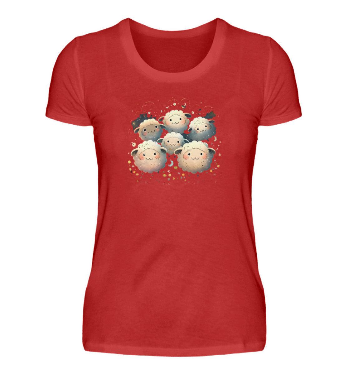 Schaf Herde Blumen · Damen T-Shirt-Damen Basic T-Shirt-Red-S-Agrarstarz