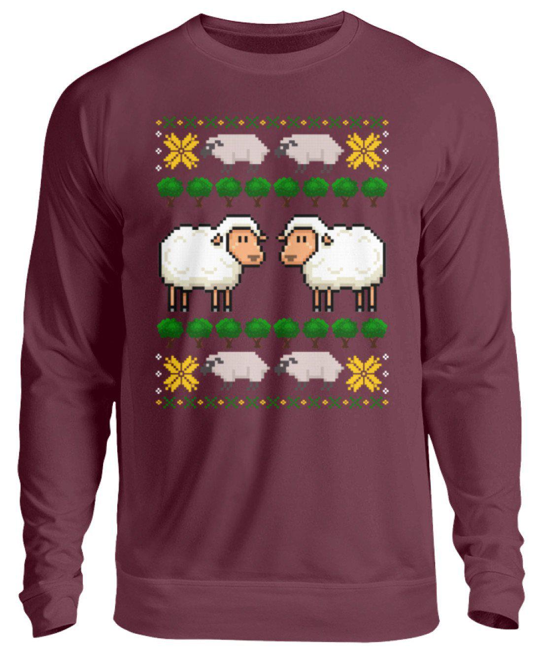 Schafe Pixel Ugly Christmas · Unisex Sweatshirt Pullover-Unisex Sweatshirt-Burgundy-S-Agrarstarz