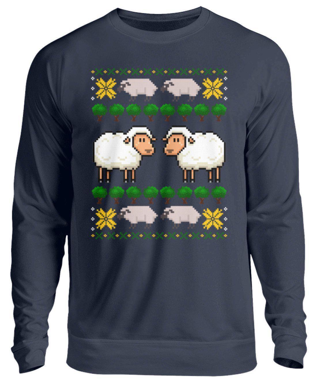 Schafe Pixel Ugly Christmas · Unisex Sweatshirt Pullover-Unisex Sweatshirt-Oxford Navy-S-Agrarstarz