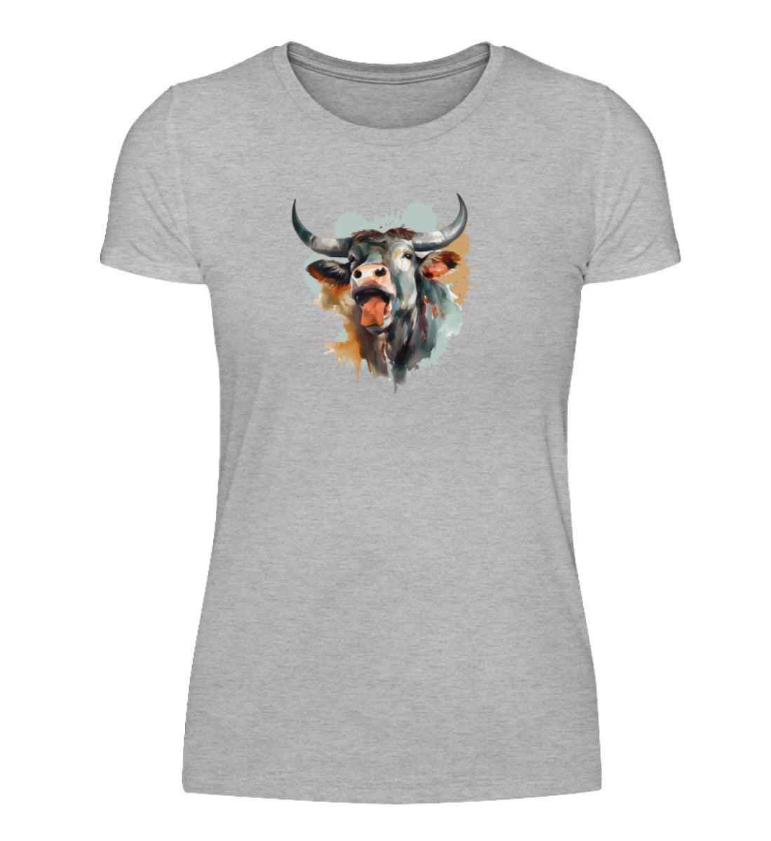 Schreiender Ochse Wasseerfarben · Damen T-Shirt-Damen Basic T-Shirt-Heather Grey-S-Agrarstarz