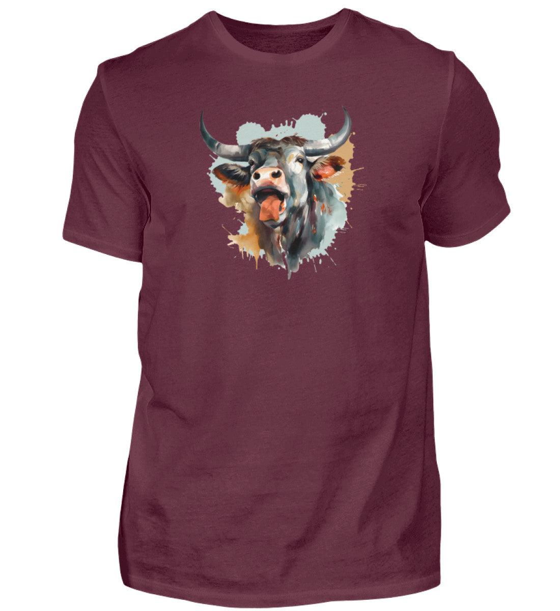 Schreiender Ochse Wasseerfarben · Herren T-Shirt-Herren Basic T-Shirt-Burgundy-S-Agrarstarz