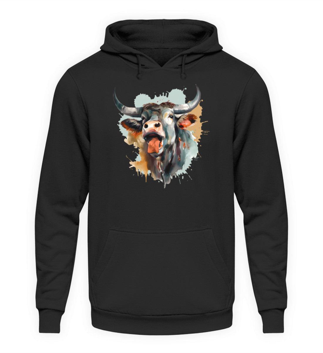 Schreiender Ochse Wasseerfarben · Unisex Kapuzenpullover Hoodie-Unisex Hoodie-Deep Black-XS-Agrarstarz