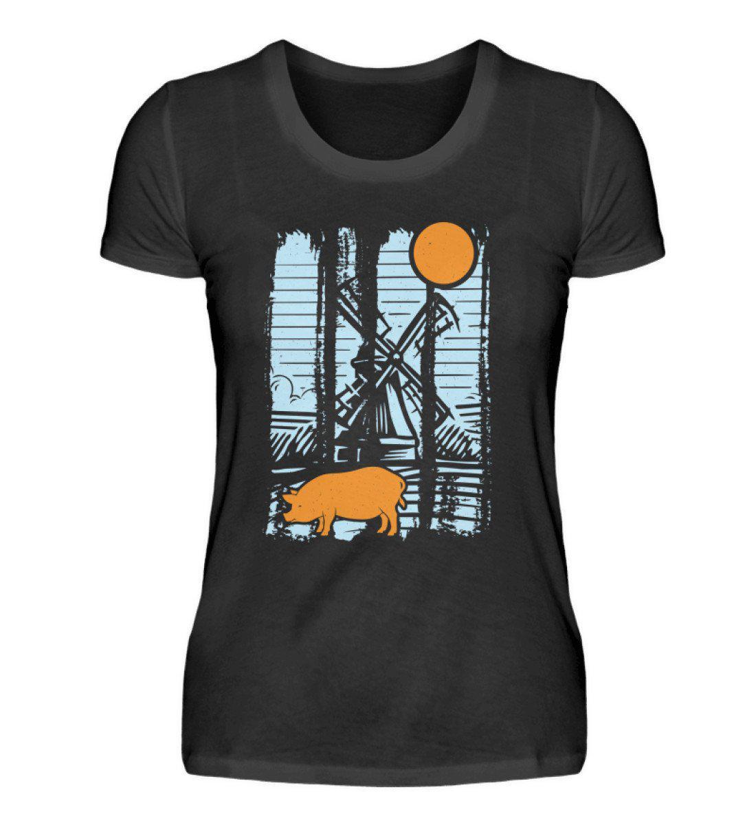 Schwein Colourful · Damen T-Shirt-Damen Basic T-Shirt-Black-S-Agrarstarz