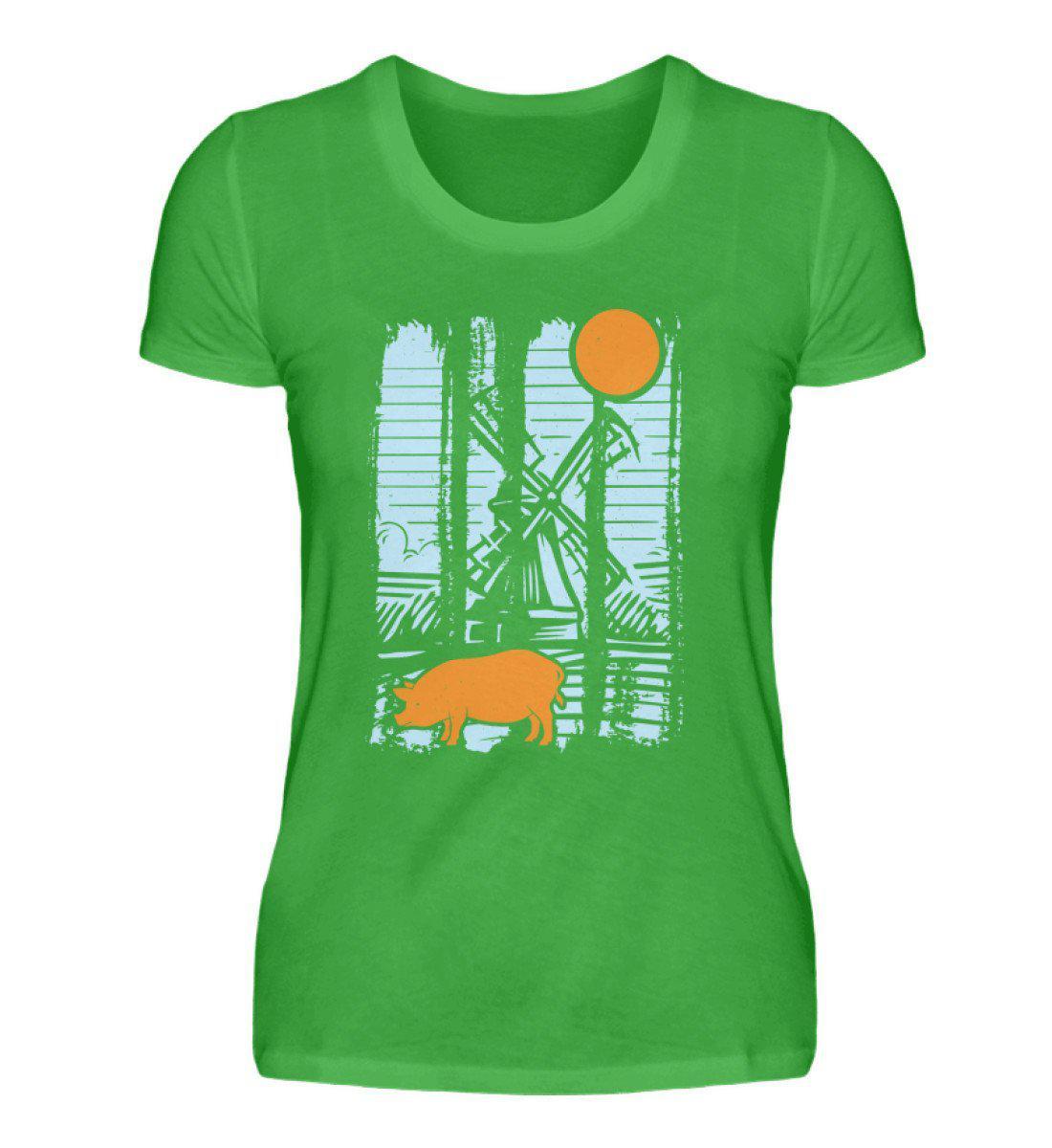 Schwein Colourful · Damen T-Shirt-Damen Basic T-Shirt-Green Apple-S-Agrarstarz