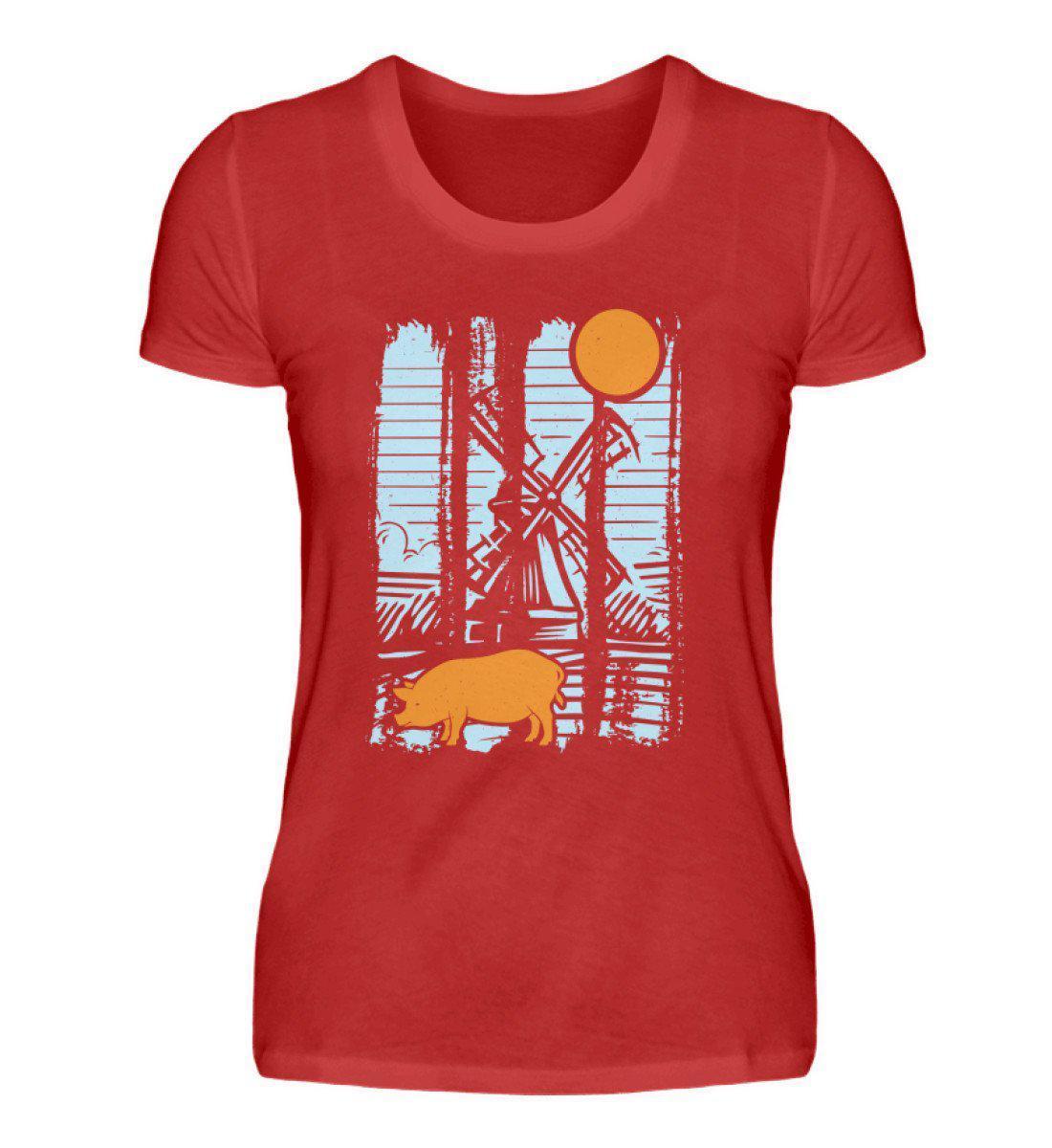 Schwein Colourful · Damen T-Shirt-Damen Basic T-Shirt-Red-S-Agrarstarz