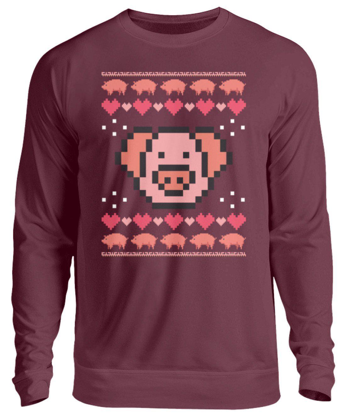 Schwein Pixel Ugly Christmas · Unisex Sweatshirt Pullover-Unisex Sweatshirt-Burgundy-S-Agrarstarz