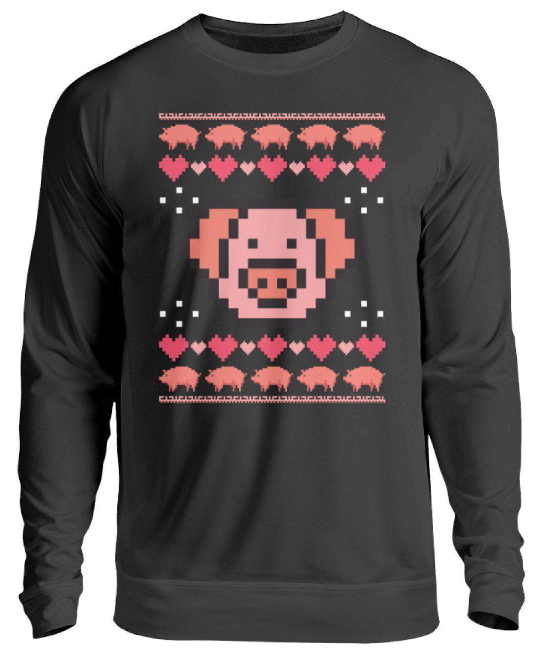 Schwein Pixel Ugly Christmas · Unisex Sweatshirt Pullover-Unisex Sweatshirt-Jet Black-S-Agrarstarz