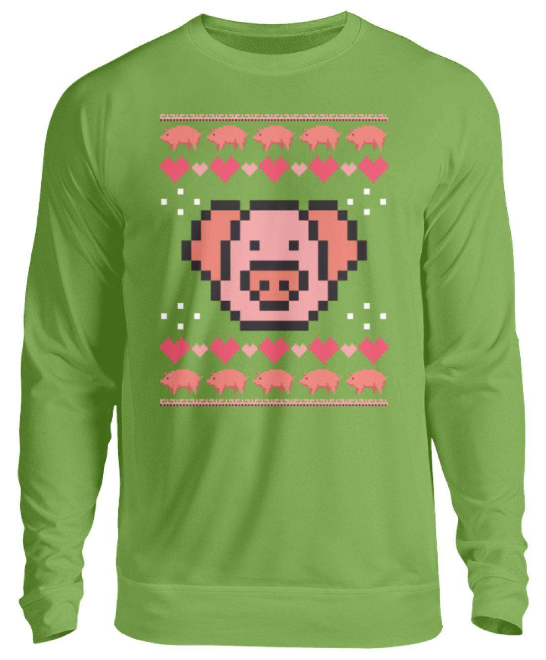 Schwein Pixel Ugly Christmas · Unisex Sweatshirt Pullover-Unisex Sweatshirt-LimeGreen-S-Agrarstarz