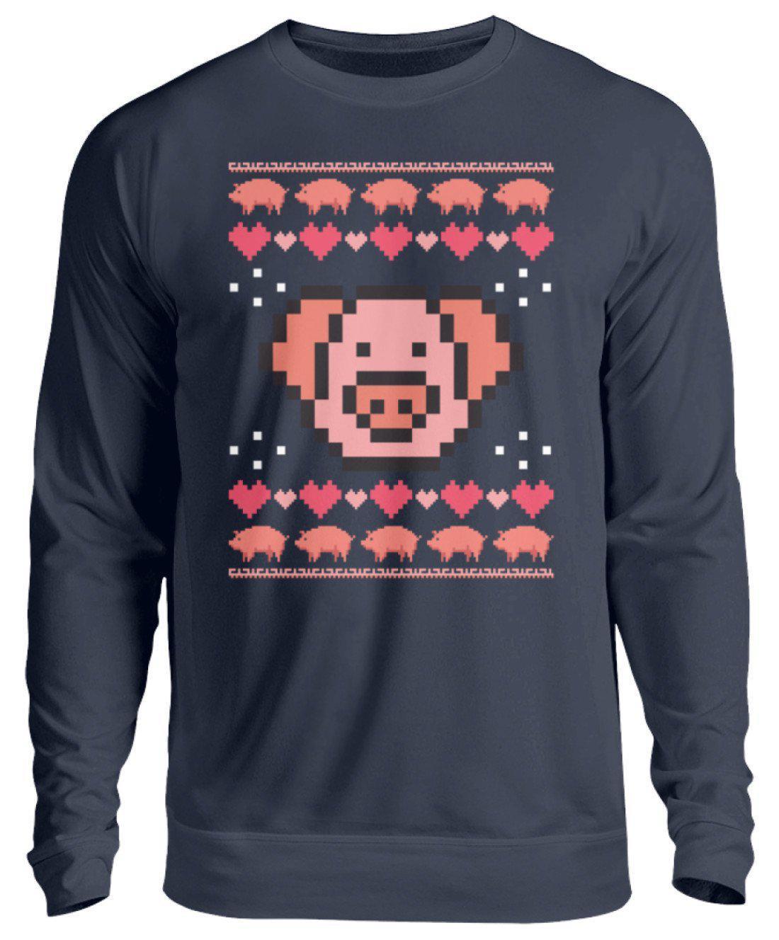 Schwein Pixel Ugly Christmas · Unisex Sweatshirt Pullover-Unisex Sweatshirt-Oxford Navy-S-Agrarstarz