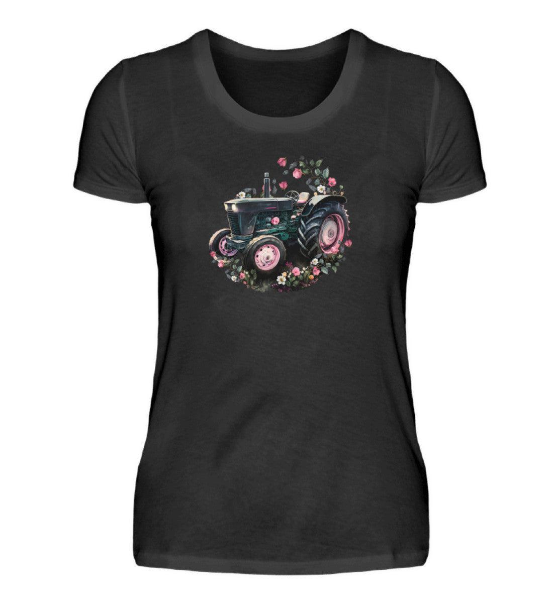 Traktor Blumen · Damen T-Shirt-Damen Basic T-Shirt-Black-S-Agrarstarz