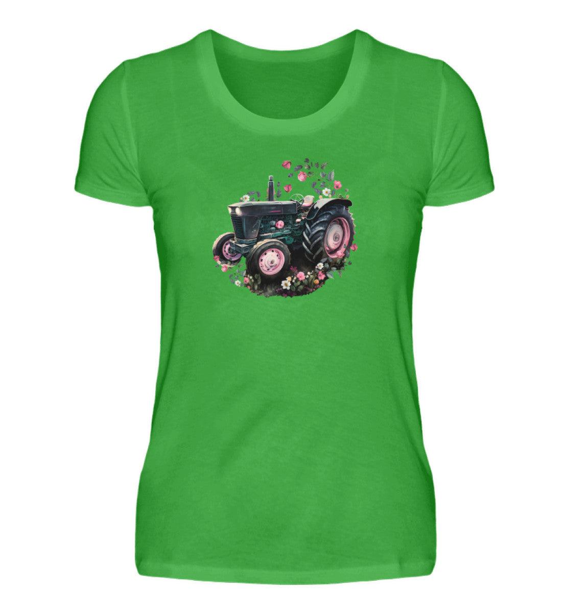 Traktor Blumen · Damen T-Shirt-Damen Basic T-Shirt-Green Apple-S-Agrarstarz