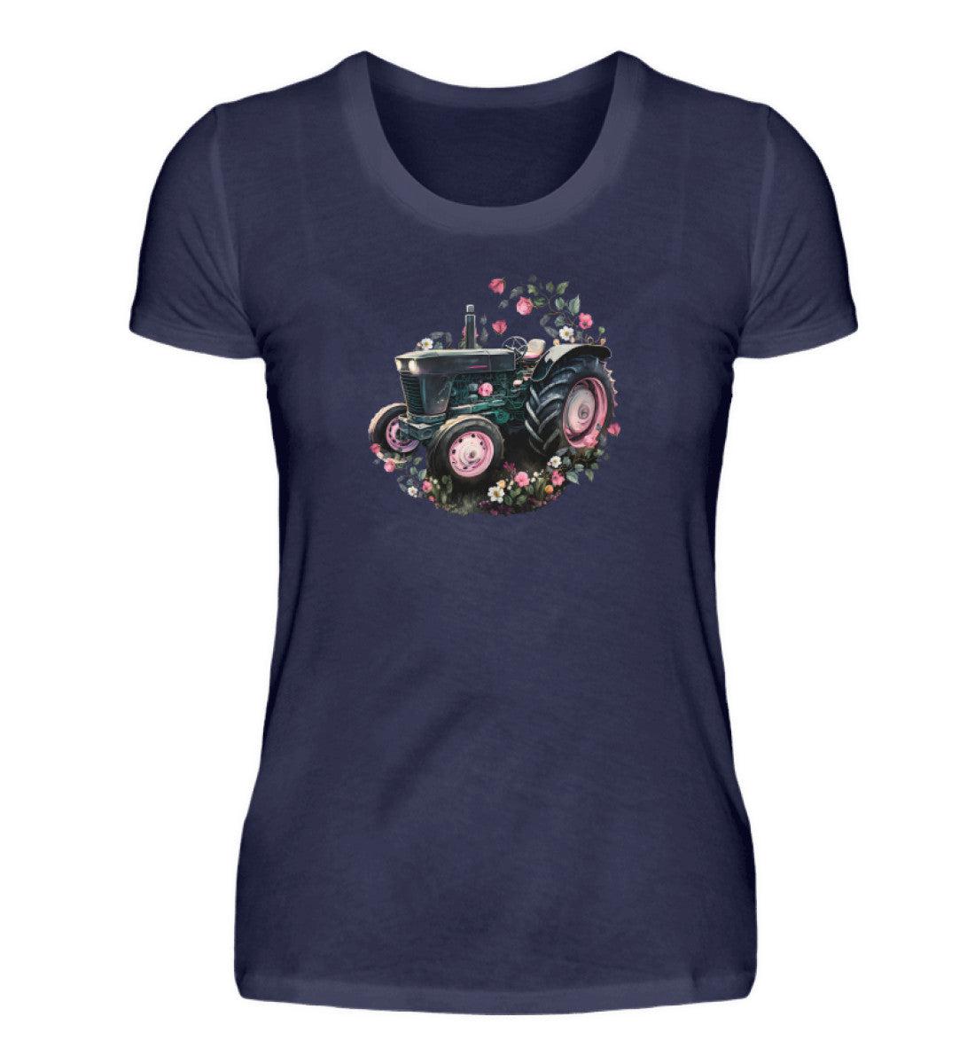Traktor Blumen · Damen T-Shirt-Damen Basic T-Shirt-Navy-S-Agrarstarz