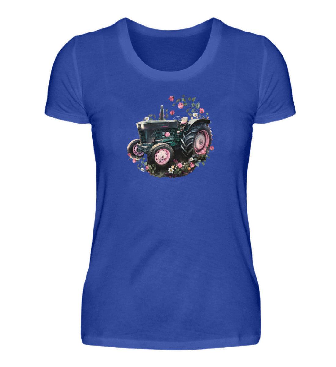 Traktor Blumen · Damen T-Shirt-Damen Basic T-Shirt-Neon Blue-S-Agrarstarz