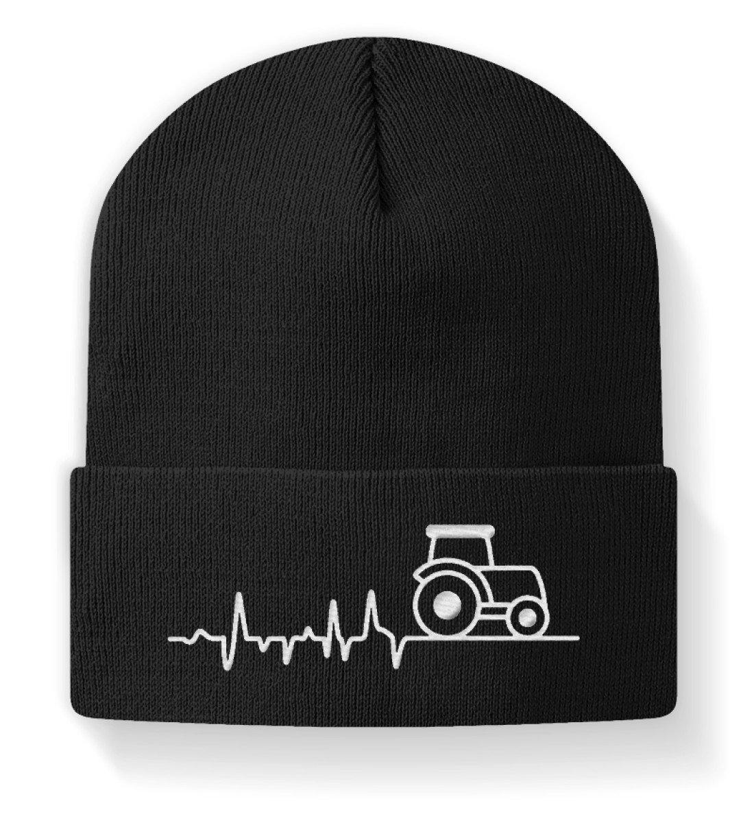 Traktor Heartbeat · Beanie Mütze-Beanie mit Stick-Black-M-Agrarstarz