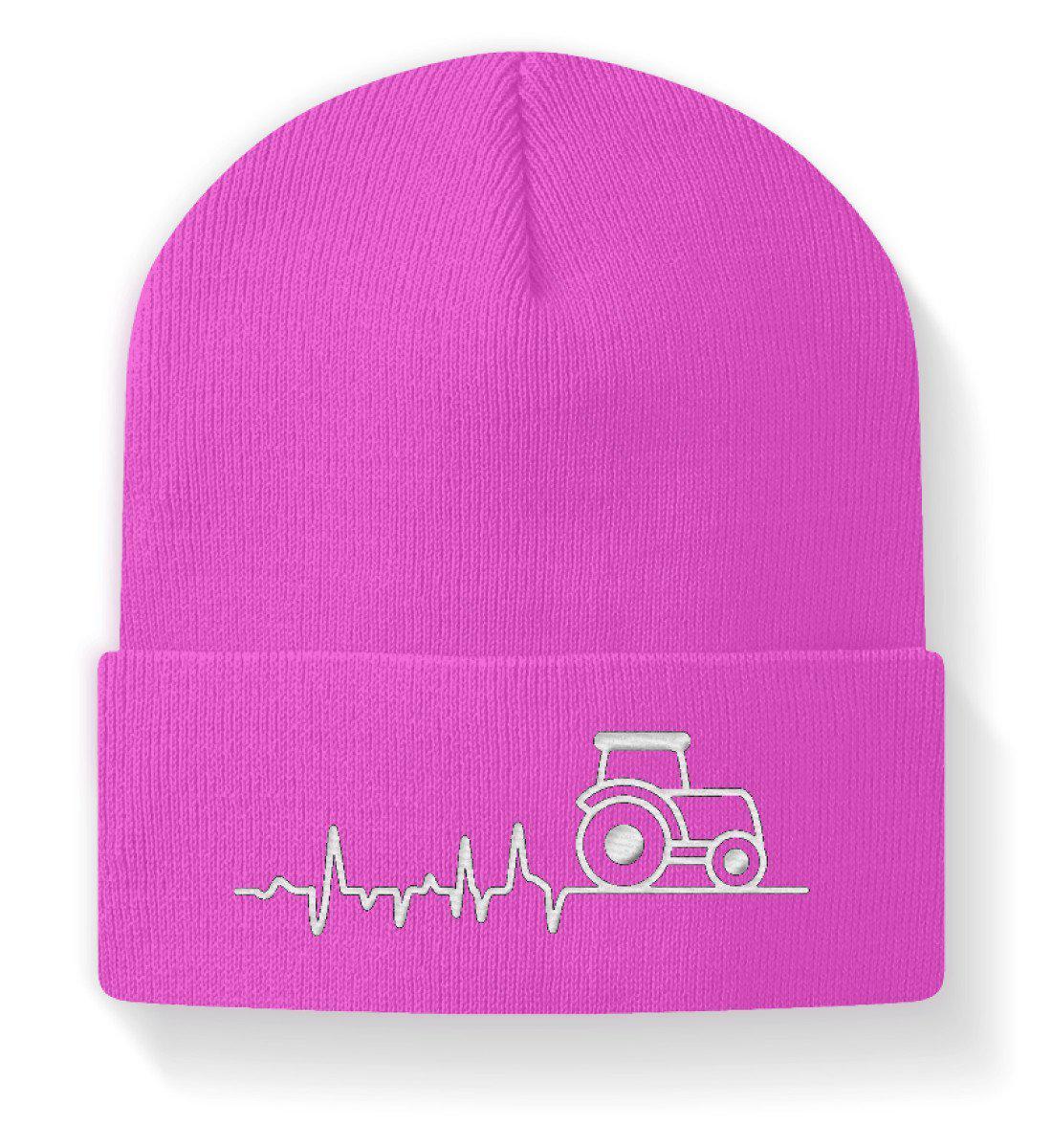 Traktor Heartbeat · Beanie Mütze-Beanie mit Stick-Fuchsia-M-Agrarstarz