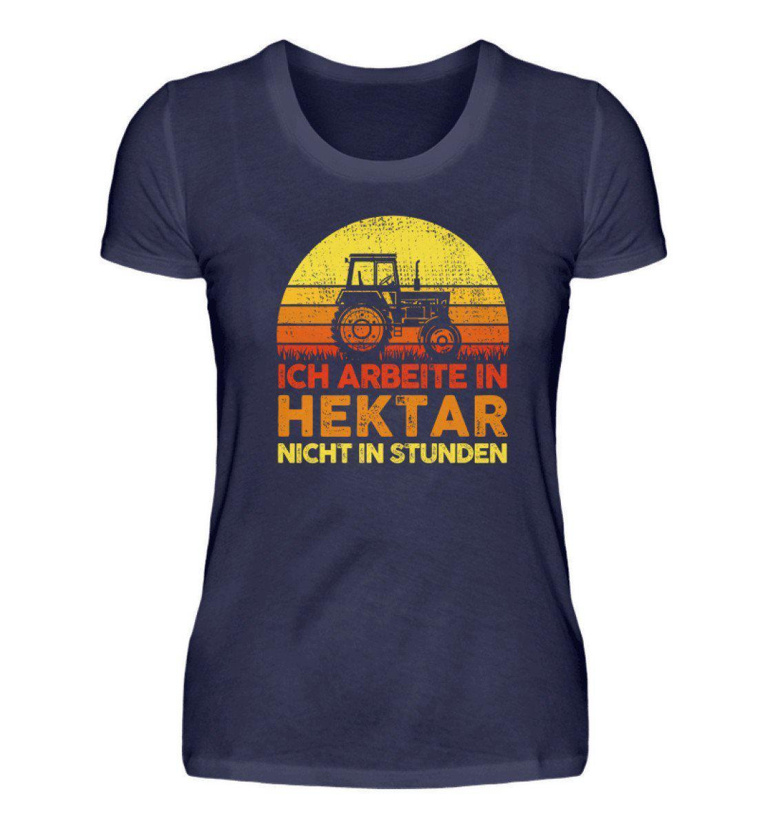 Traktor Hektar Stunden Retro · Damen T-Shirt-Damen Basic T-Shirt-Navy-S-Agrarstarz