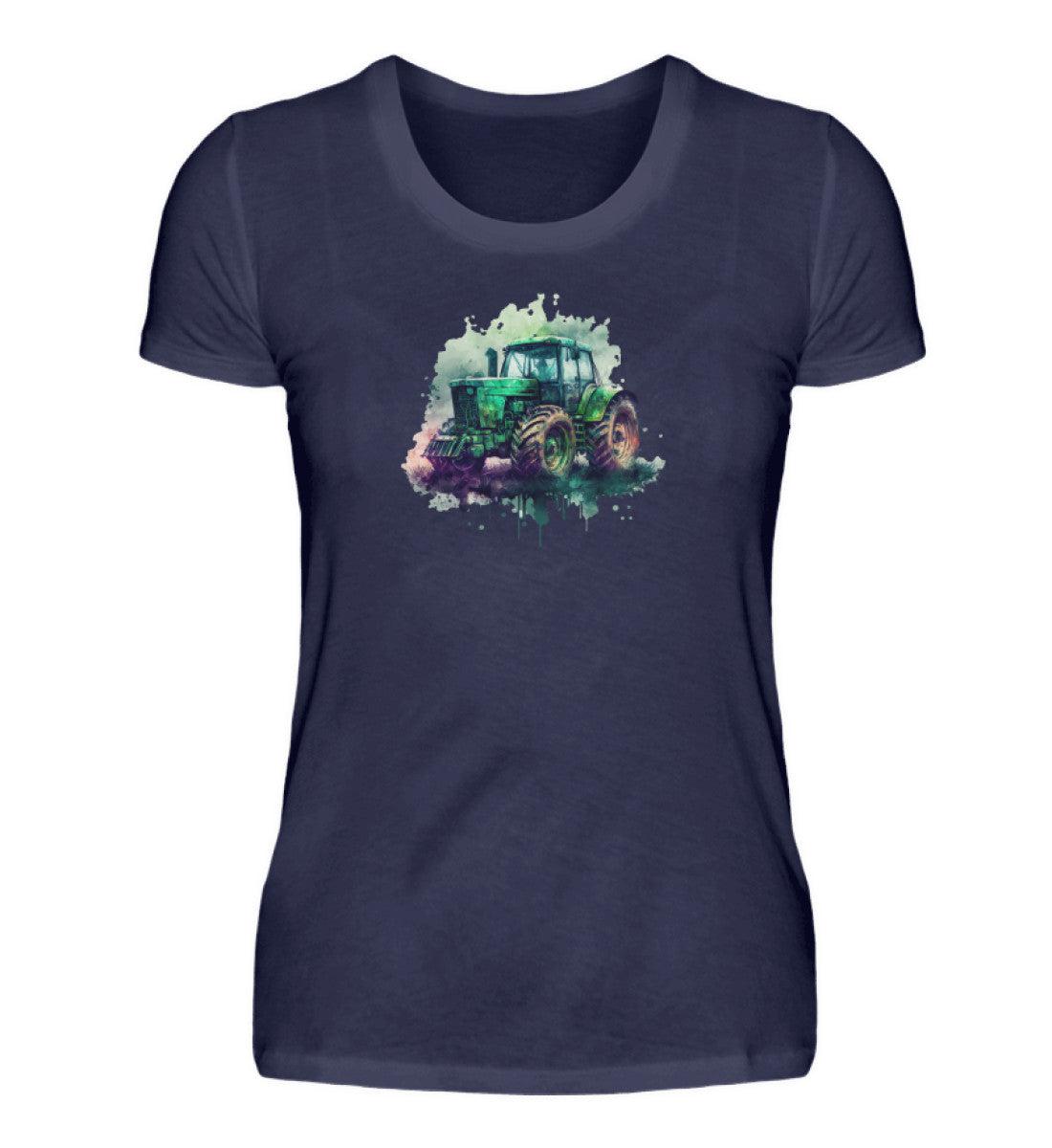 Traktor Wasserfarben 1 · Damen T-Shirt-Damen Basic T-Shirt-Navy-S-Agrarstarz