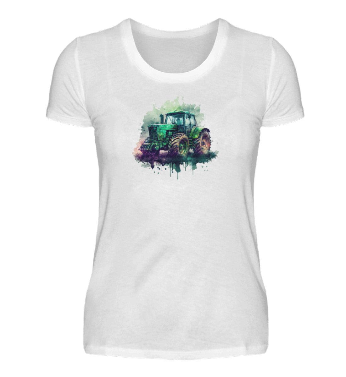 Traktor Wasserfarben 1 · Damen T-Shirt-Damen Basic T-Shirt-White-S-Agrarstarz