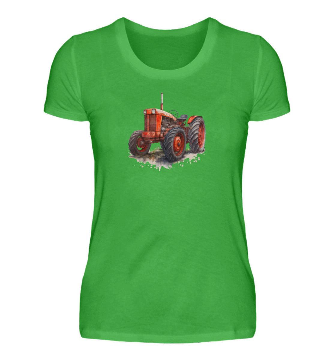 Traktor Wasserfarben 2 · Damen T-Shirt-Damen Basic T-Shirt-Green Apple-S-Agrarstarz