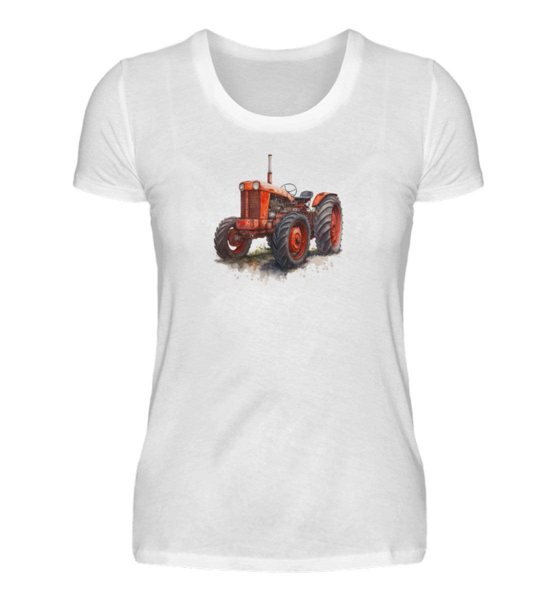 Traktor Wasserfarben 2 · Damen T-Shirt-Damen Basic T-Shirt-White-S-Agrarstarz