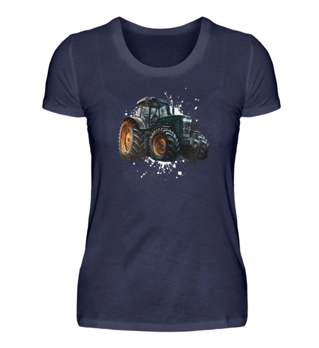 Traktor Wasserfarben 3 · Damen T-Shirt-Damen Basic T-Shirt-Navy-S-Agrarstarz
