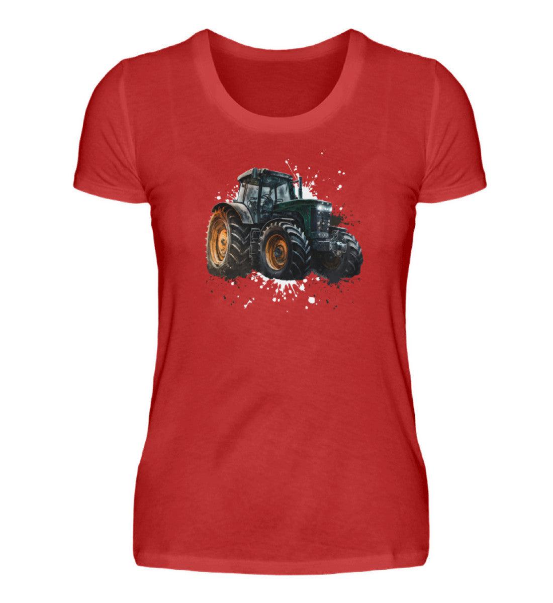 Traktor Wasserfarben 3 · Damen T-Shirt-Damen Basic T-Shirt-Red-S-Agrarstarz