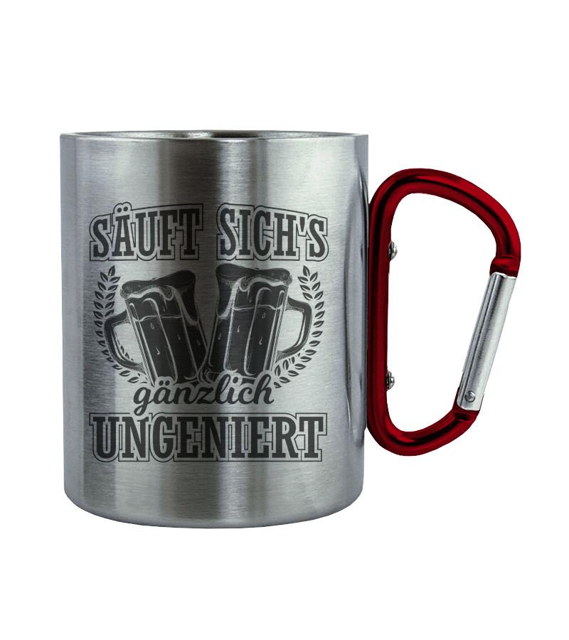 Ungeniert · Edelstahltasse mit Karabiner-Edelstahltasse mit Karabinergriff-Roter Karabiner-200ml-Agrarstarz