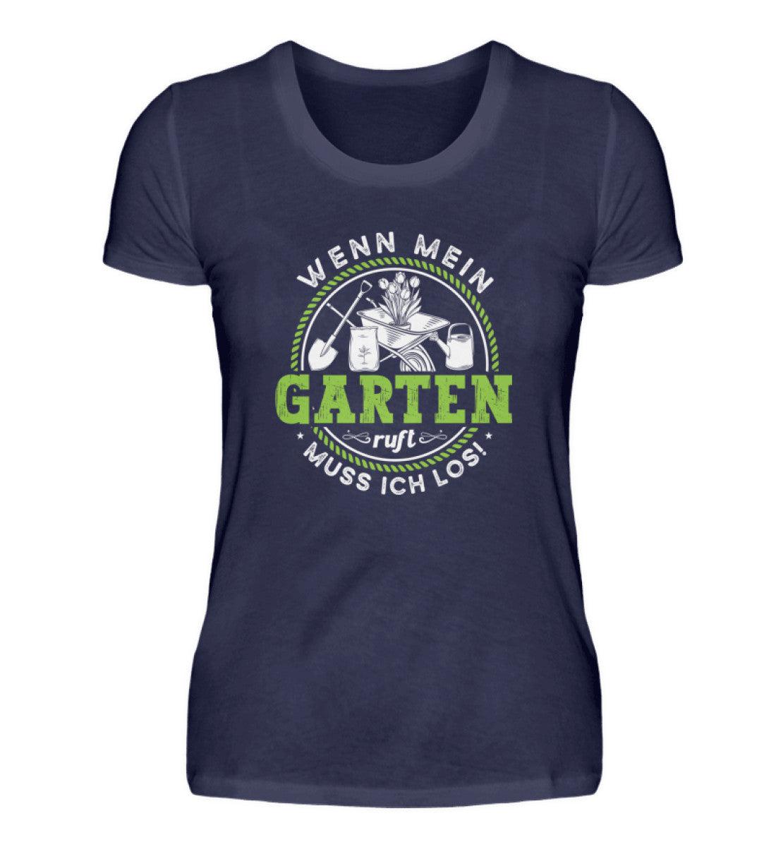 Wenn mein Garten ruft · Damen T-Shirt-Damen Basic T-Shirt-Navy-S-Agrarstarz