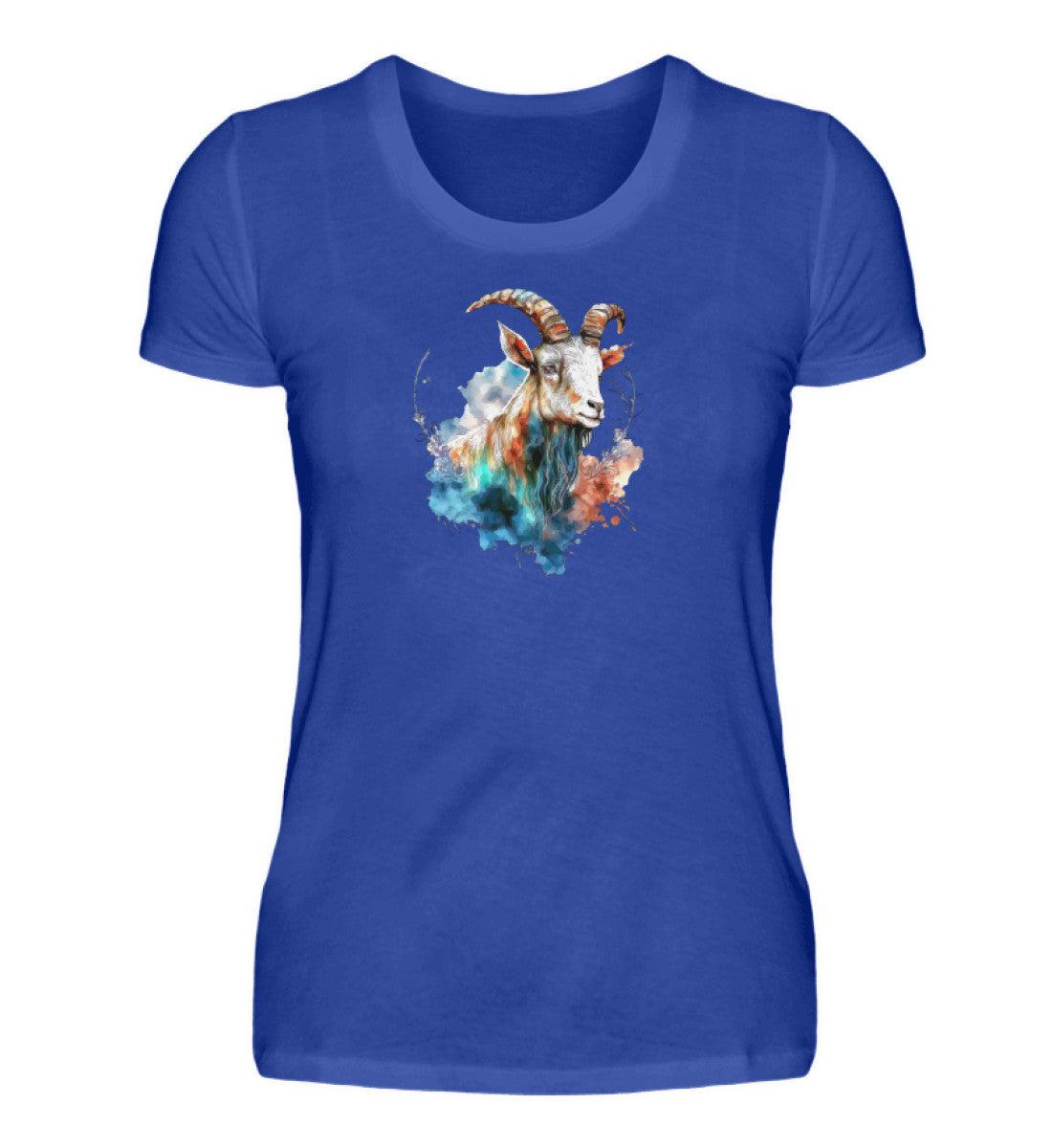 Ziege Wasserfarben 1 · Damen T-Shirt-Damen Basic T-Shirt-Neon Blue-S-Agrarstarz