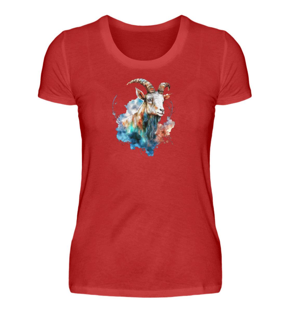 Ziege Wasserfarben 1 · Damen T-Shirt-Damen Basic T-Shirt-Red-S-Agrarstarz