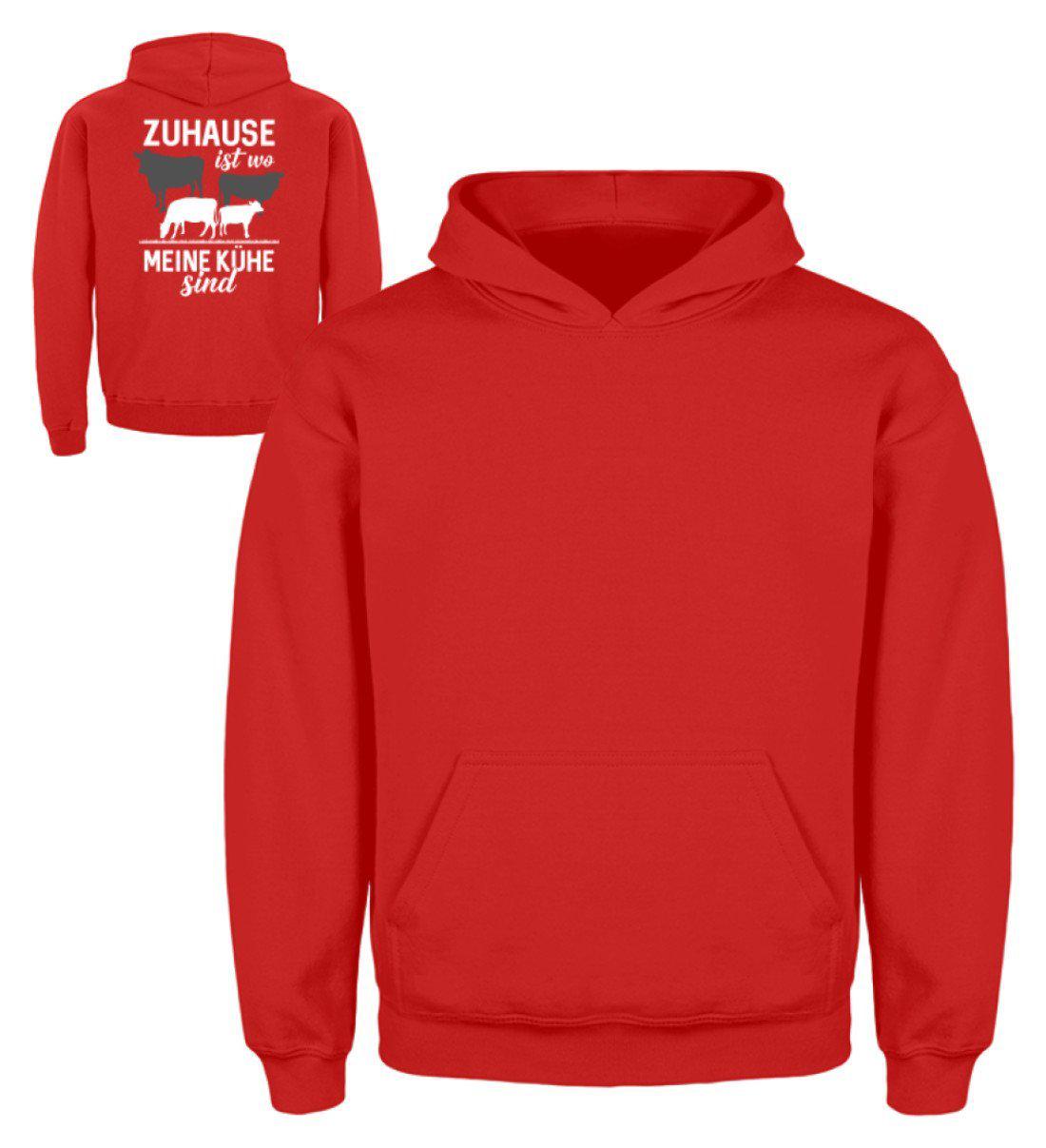 Zuhause ist wo meine Kühe sind (Rückenprint) · Kinder Kapuzenpullover Hoodie-Kinder Hoodie-Fire Red-12/14 (152/164)-Agrarstarz