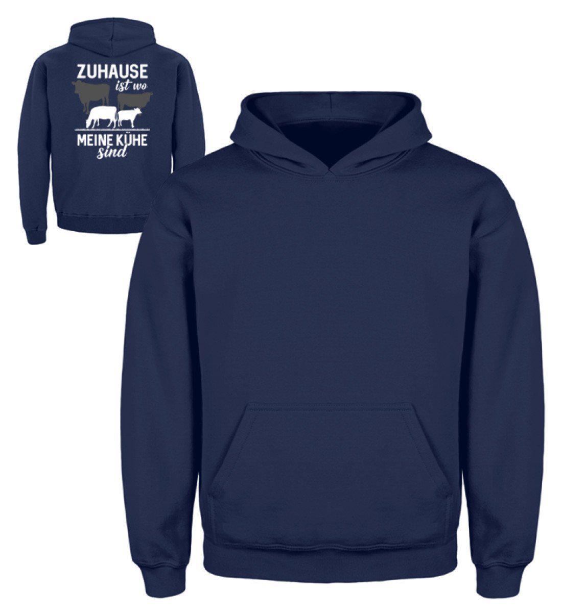 Zuhause ist wo meine Kühe sind (Rückenprint) · Kinder Kapuzenpullover Hoodie-Kinder Hoodie-New French Navy-12/14 (152/164)-Agrarstarz