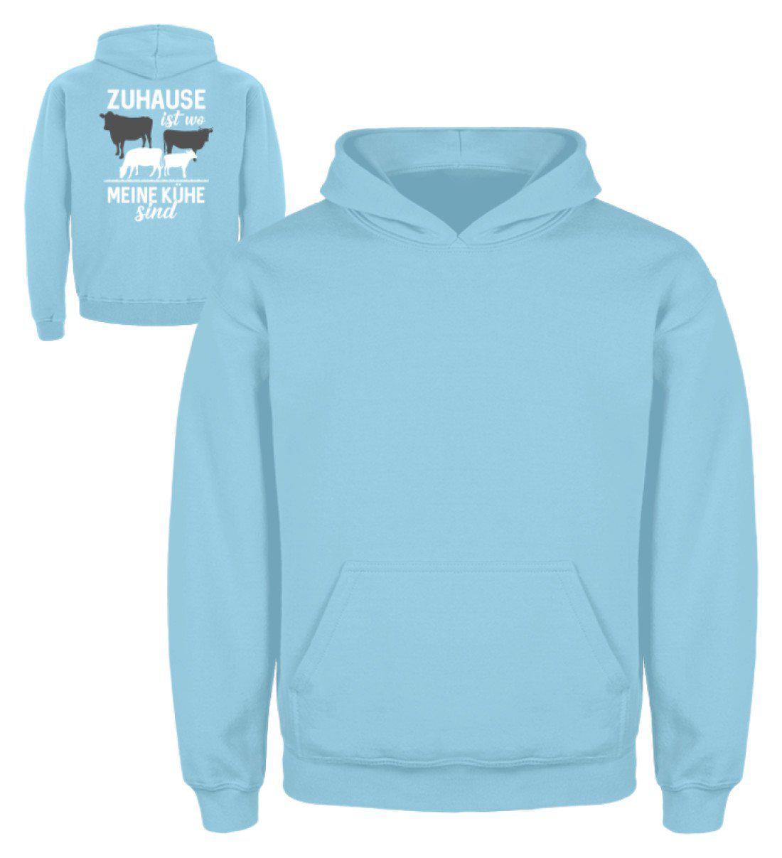 Zuhause ist wo meine Kühe sind (Rückenprint) · Kinder Kapuzenpullover Hoodie-Kinder Hoodie-Sky Blue-12/14 (152/164)-Agrarstarz